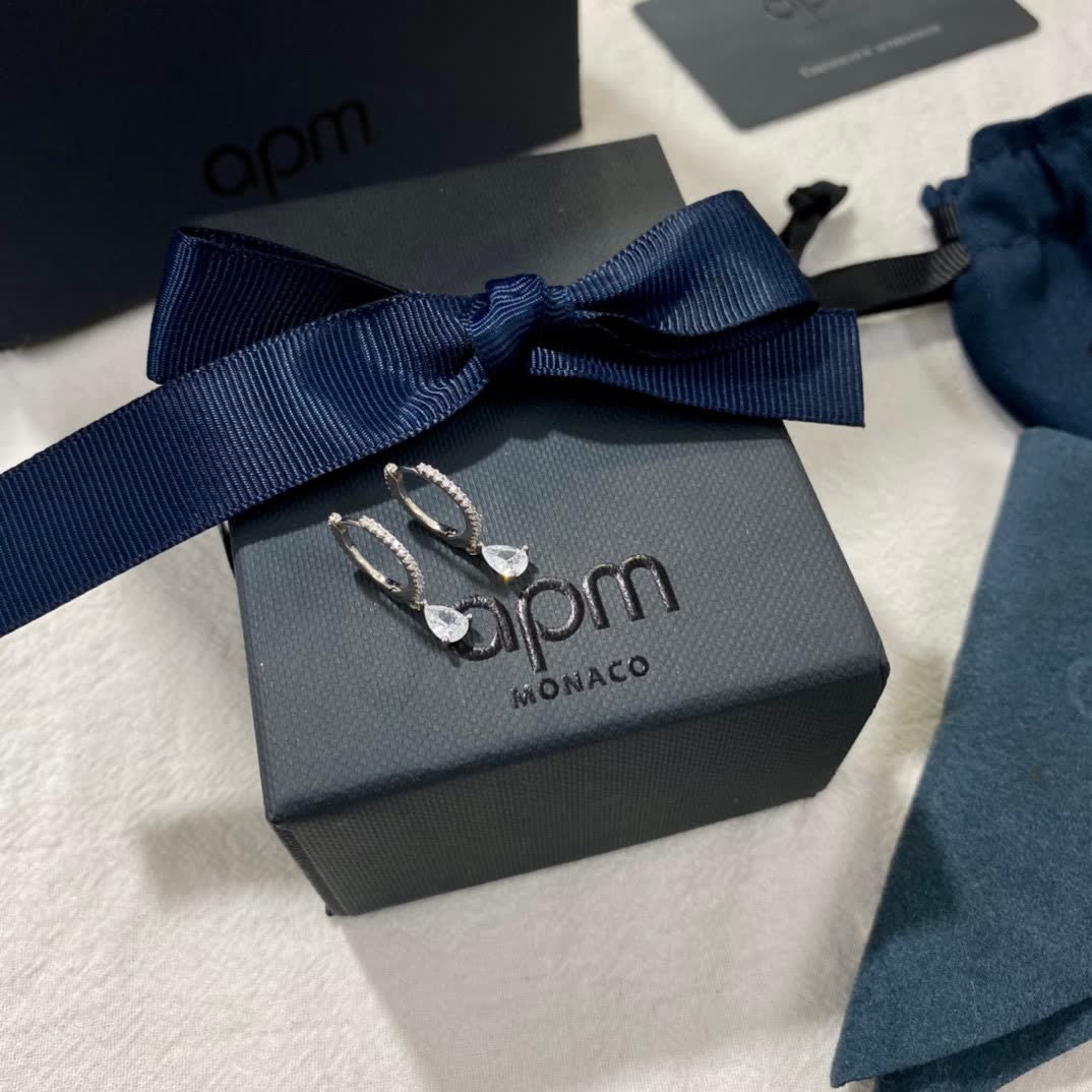 APM Monaco Silver Hoop Earrings with Diamond Drop